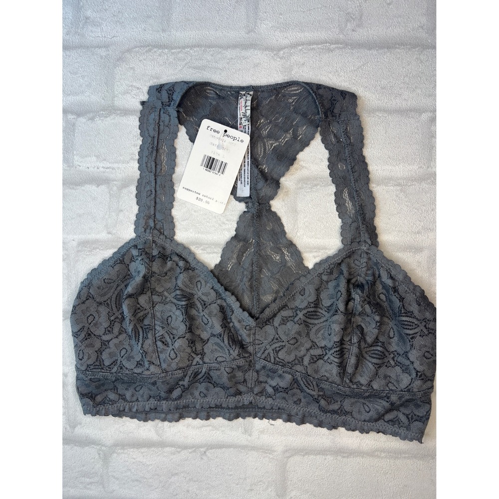 NWT Free People Intimately Adella Lace Bralette Dark Grey Racerback Bra Large